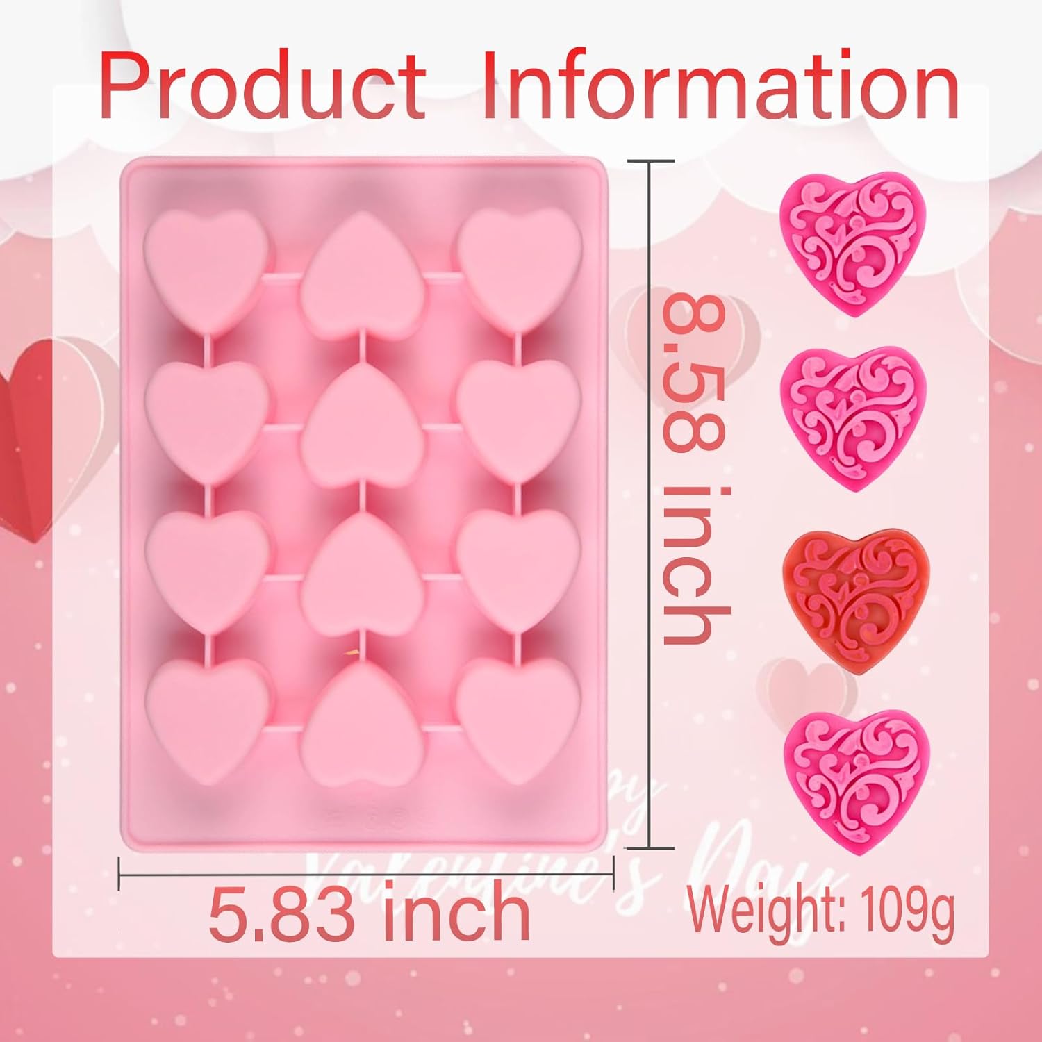2 Pack 12 Cavity Heart Silicone Molds Set, Valentine's Day Non-Stick Rose Heart Shaped Chocolate Silicone Gummy Mold for Wedding Engagement Party Candy Making Baking Ice Cube Kitchen Decoration - Image 5