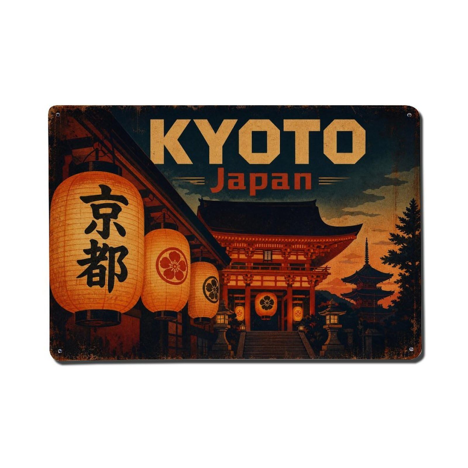 Gead 8X12inch Style Vintage Travel Kyoto Japan Lanterns Metal Tin Sign