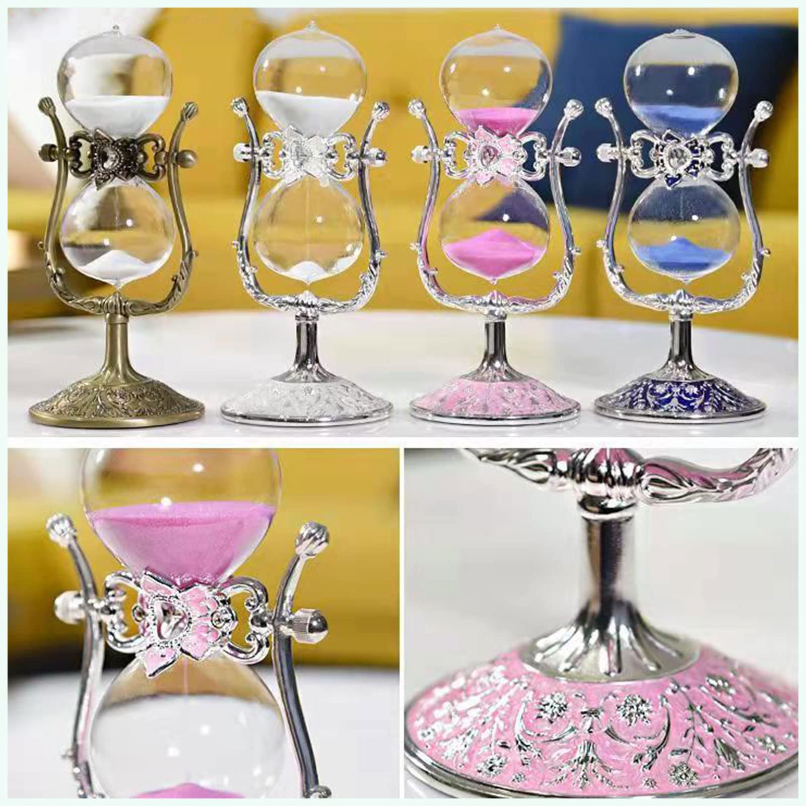 Sanduhr Sand Timer, Zeitmanagement-Assistent, Vintage-Sanduhr aus Metall, 15 Minuten/30 Minuten/60 Minuten, antike Sanduhr(Pink,15 Minutes)