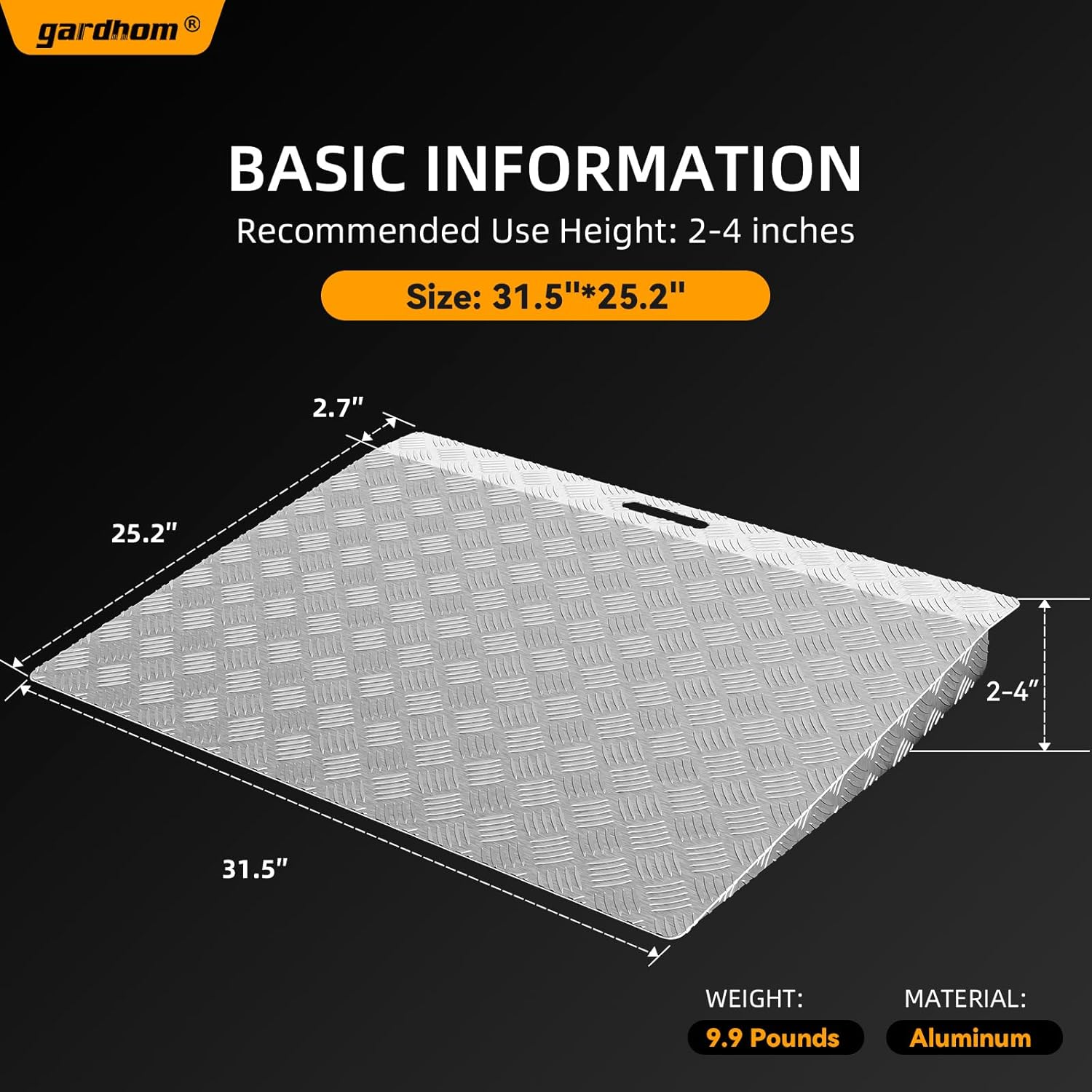 gardhom Threshold Ramps for Doorways 2-4" Rise Aluminum One-Piece Portable Door Ramp for Wheelchairs for Home Steps Entry Ramp for Doorways for Scooters, Power Chairs, Walkers, 550LBS Load Capacity