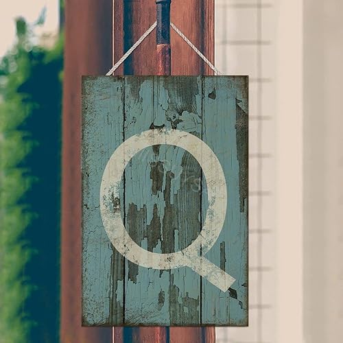 Vista 347 de Letrero colgante de madera con letra A, letrero de madera, decoración del hogar, 26 letras del alfabeto de metal, placa de madera, decoración