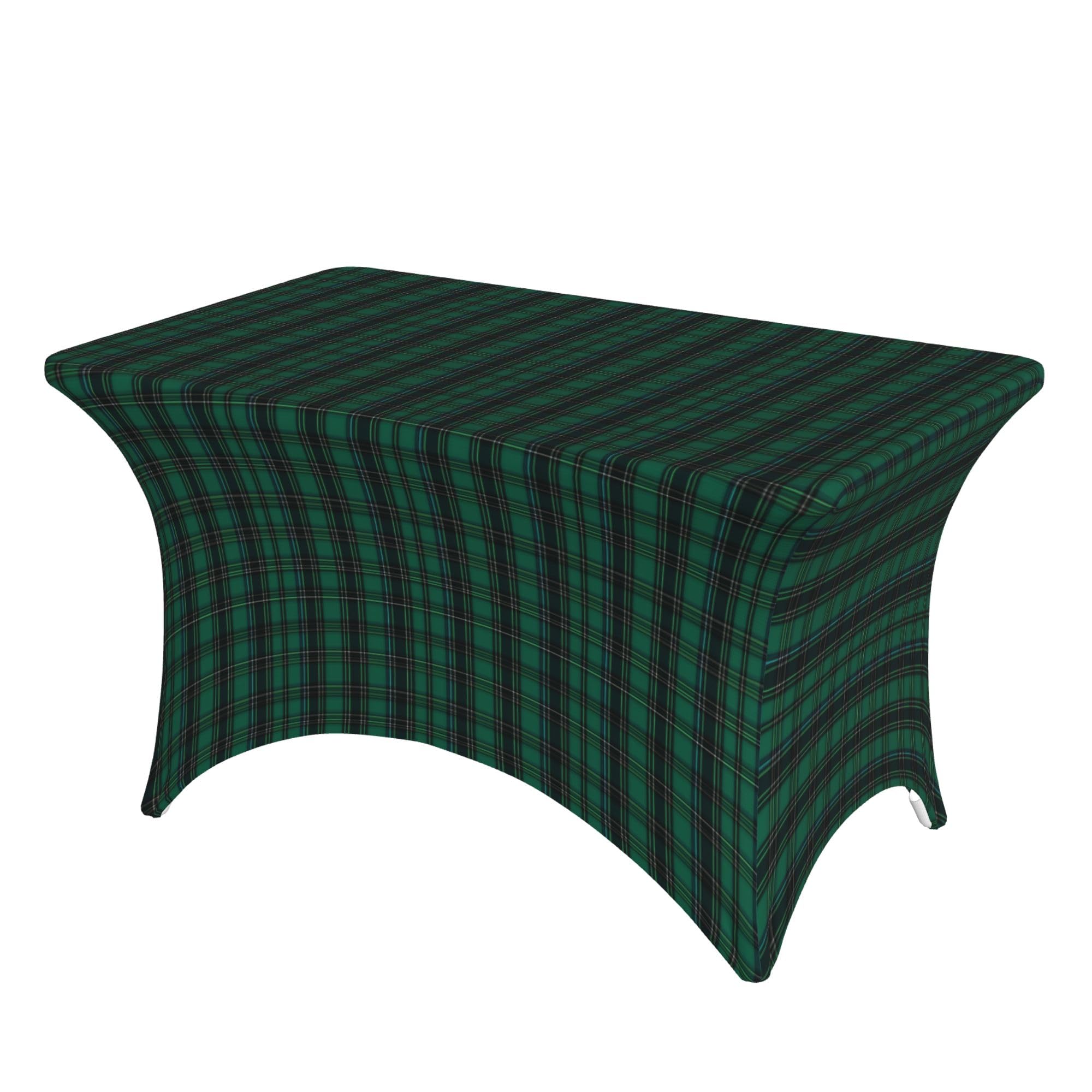 4FT Stretch Spandex Table Cover, Green Tartan Plaid Fitted Stretch Table Cover Rectangular Tablecloths Durable Table Covers Table Top Tablecloth for Party, Wedding, Birthday, Banquet, Vendor — image 1