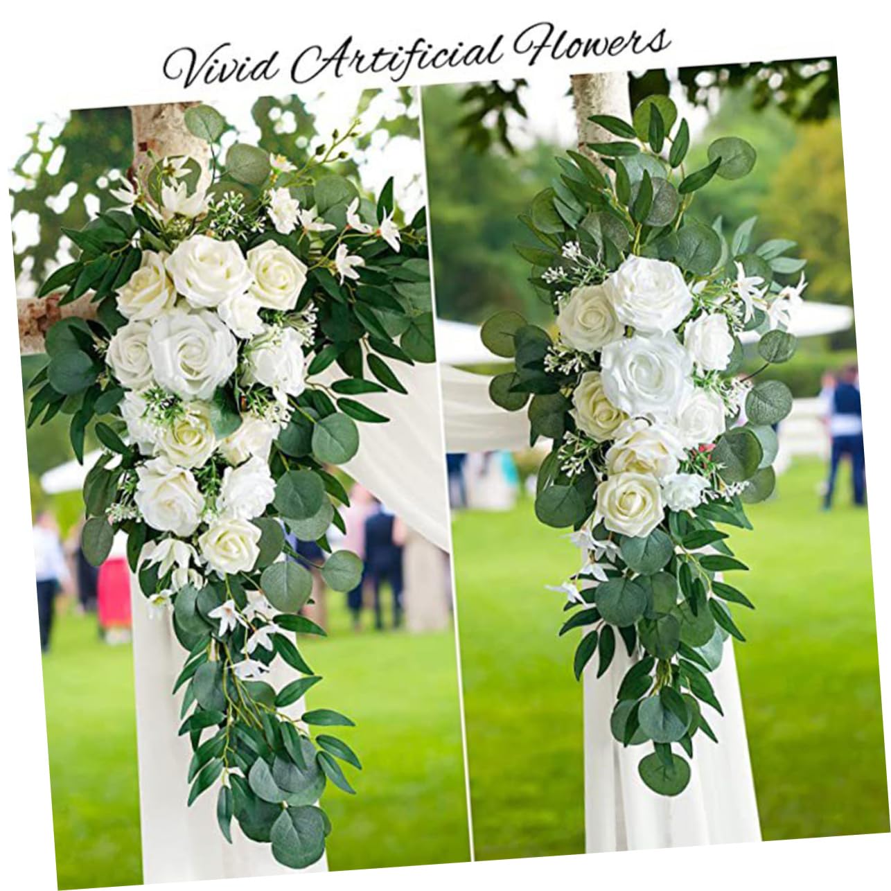 Cabilock Juego de Flores Artificiales White de Bodas Apariencia y Tela de Gasa, Adecuado y Centros de Mesa Elegantes