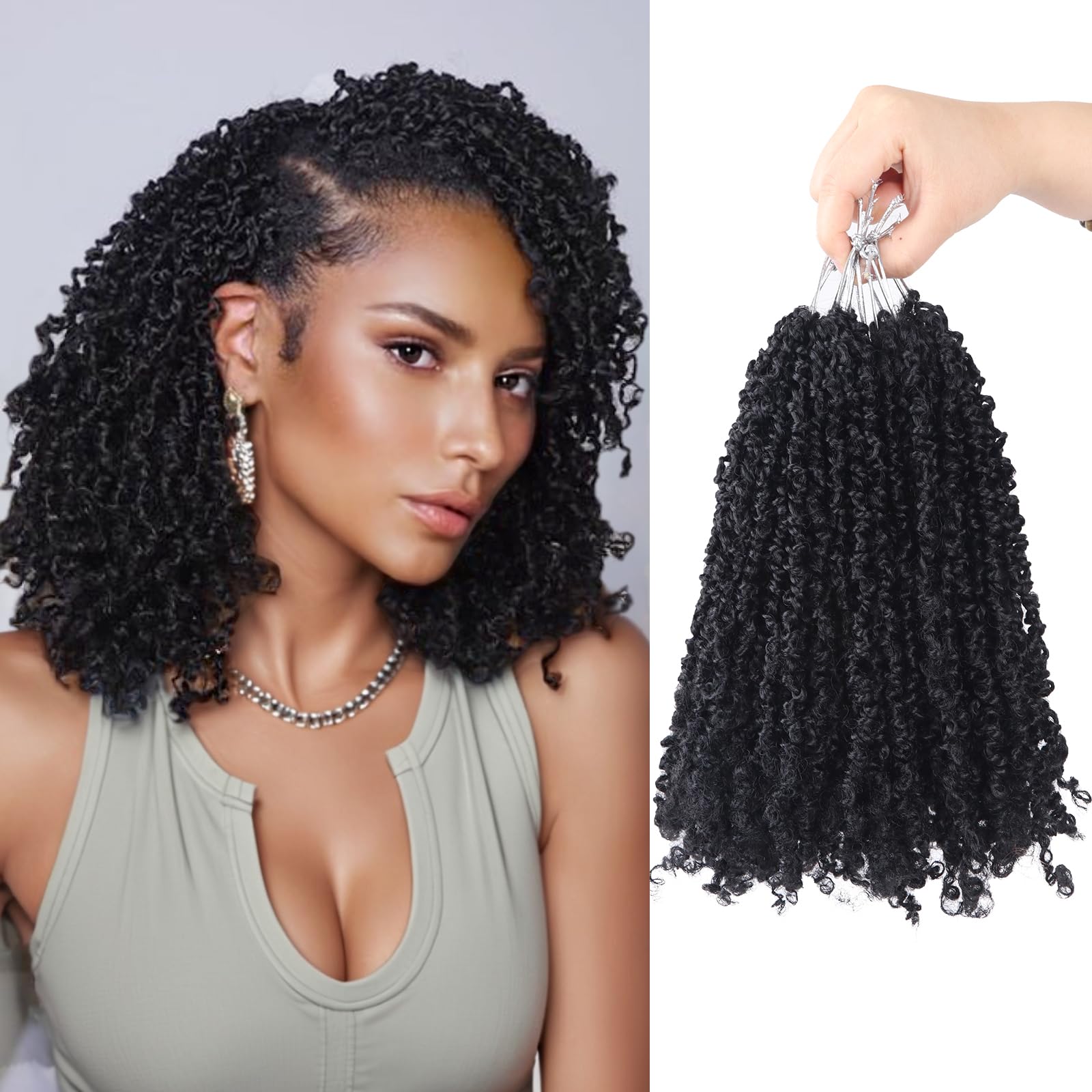 Yebo Yanky Twist Crochet Hair 10 Inches 240 Strands Pre-looped Mini Spring Twists Black Synthetic Braids Hair Extension for Black Women(1B)