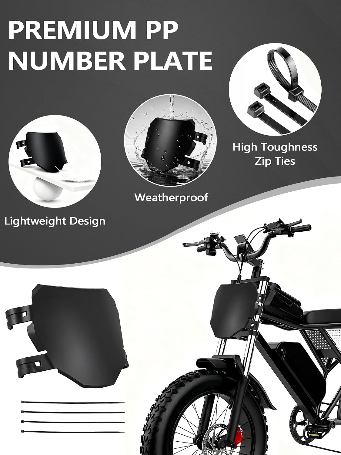 Number Plate & Grip Set for Ebike, E Bike Front Plate+7/8" Handlebar Grips for TST Electric Bike R002 R002S/YVY Ebike/Ridstar Q20/Macfox X1S X1 X2/Super 73 S1 S2 RX ZX Black