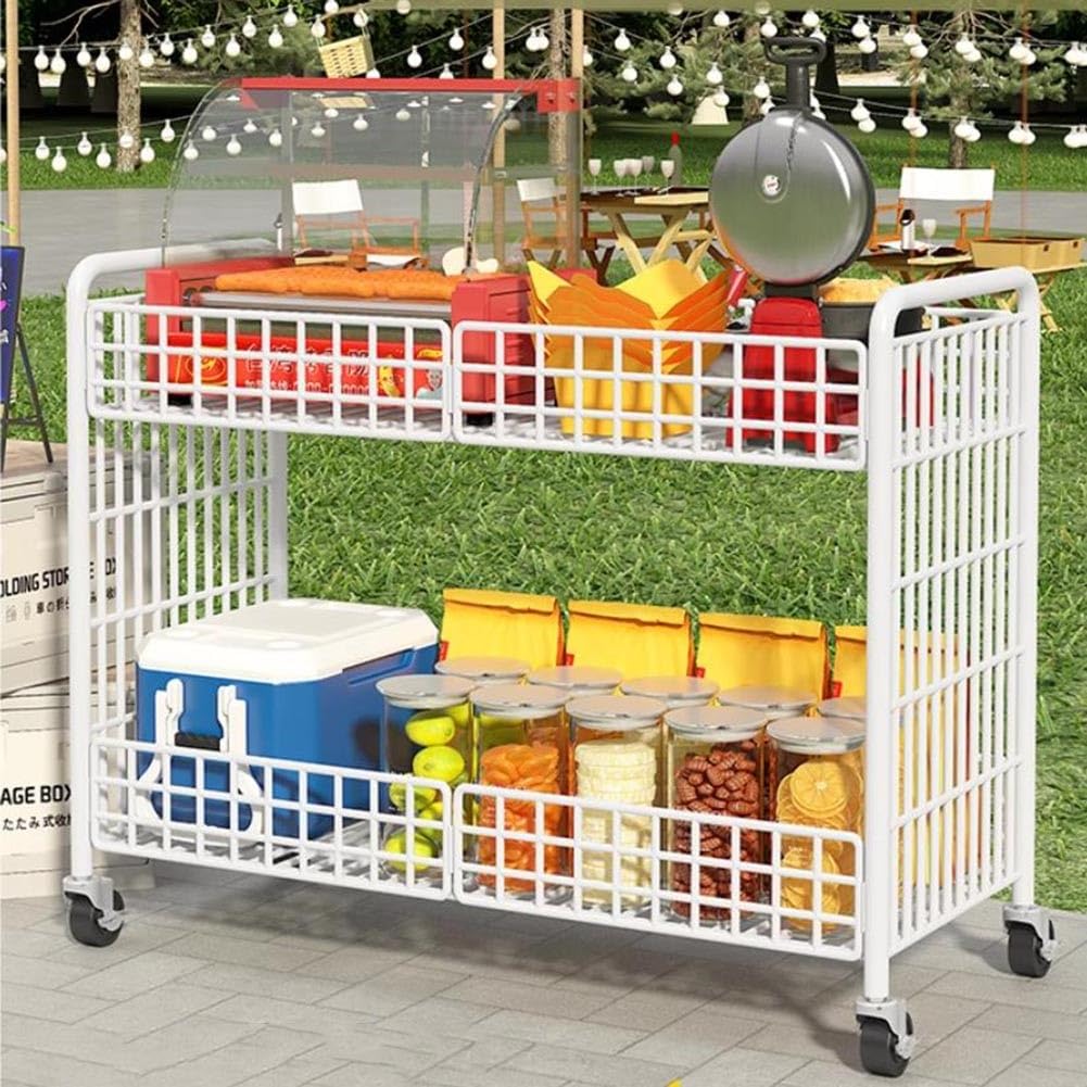 zktoermn Expositor De Alambre Metálico con Ruedas para Venta Minorista, Carrito Móvil para Venta Ambulante De Comida Carrito De Helados para Mercado Nocturno Expositor Plegable(80x56x86cm)