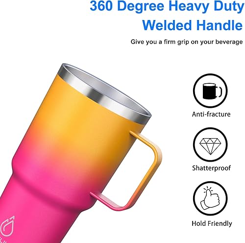 Miniatura 8 de yoelike Vaso de 32 onzas con asa, taza de café aislada al vacío de acero inoxidable para viajes, hogar, oficina, interior y exterior, apto para