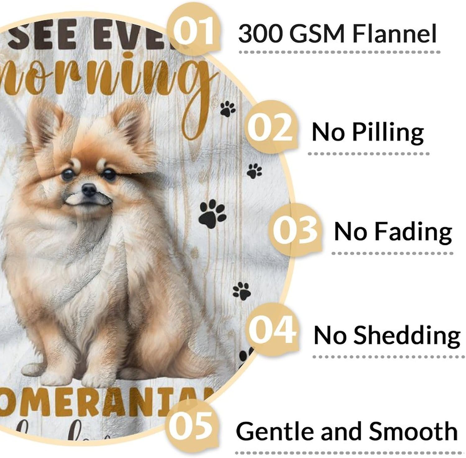 Pomeranian Blanket - 60" x 80" Cute Dog Blankets Gift for Adults - White Soft Fuzzy Flannel Throw for Bed, Living Room