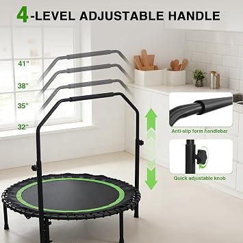ACWARM HOME 40 Mini Rebounder Trampoline for Adults with Handle, Green | Foldable Fitness Trampoline with Foam Handle, Bungee System, PP Mat, Alloy Steel Frame, for Adult Seniors Exercise