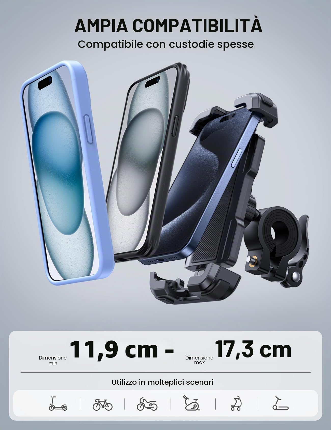 Lamicall Supporto Telefono Bicicletta Motociclo, Porta Cellulare Bici Manubrio per iPhone 17 16 15 14 13 Pro Max/Plus/Mini, Samsung S10 S9, 4.7-6.8"
