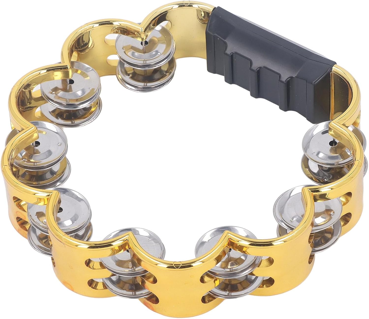 Tambourine Double Row Floral Design Percussion Jingles Hand Instrument for Party Performance (Gold)