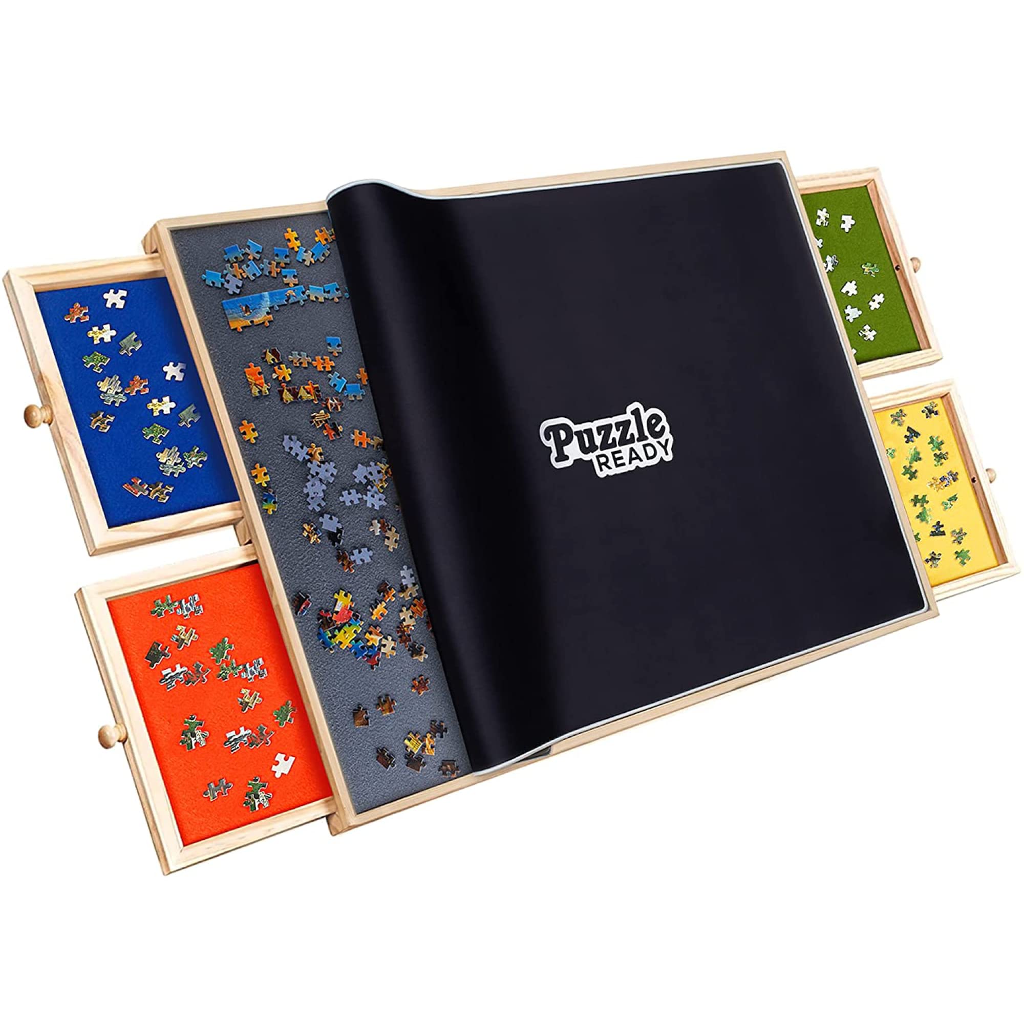 Puzzle Board with Drawers & Cover Mat - 1000 Pieces Wooden Jigsaw Puzzle Table - 24”x30” Portable Puzzle Board with Cover for Adults & Children - Colorful Puzzle Trays for Sorting - Puzzle Ready