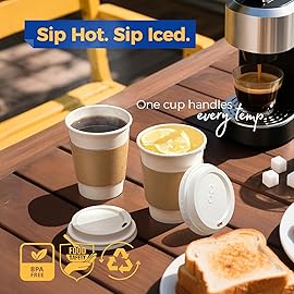 Fit Meal Prep 100 Pack 12 oz Disposable Coffee Cups with Lids, Sleeves, Leak-Proof To Go Coffee Cups with Lids, Durable Hot Paper Cups for Home, Office, Party, Business