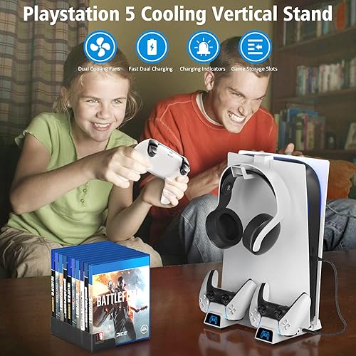 Miniatura 7 de OIVO Estación de refrigeración PS5 con soporte para auriculares para consolas de disco PS5 y ediciones digitales, soporte para PS5 con ventilador de