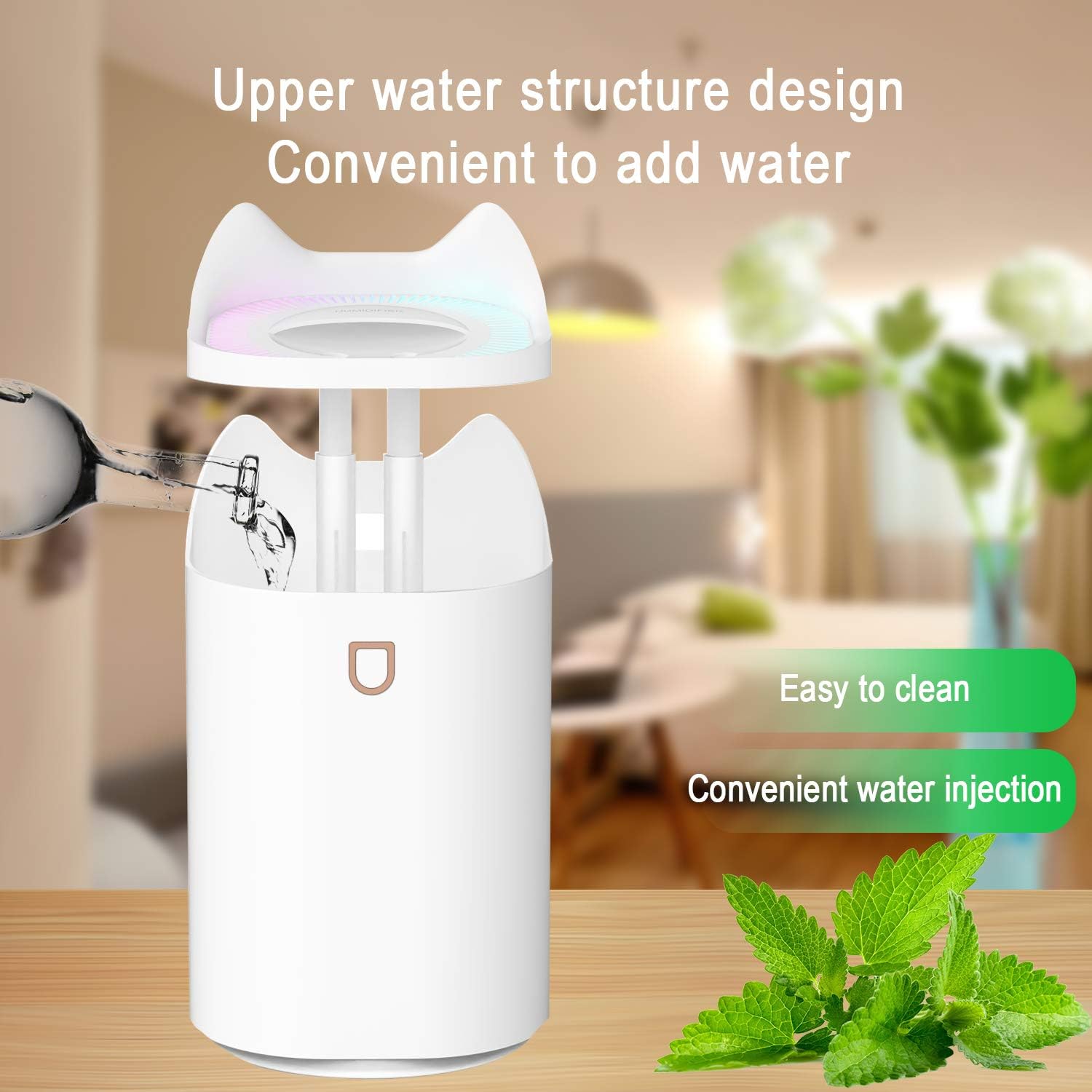 3L Cool Mist Humidifiers,Diffuser for Essential Oils,Quiet Ultrasonic Humidifier for Bedroom,Large Home,Baby Room,Plant,Up to 50 Hours Time with Adjustable Double Spray,Colorful Lights,Easy to Clean (WHITE 1)