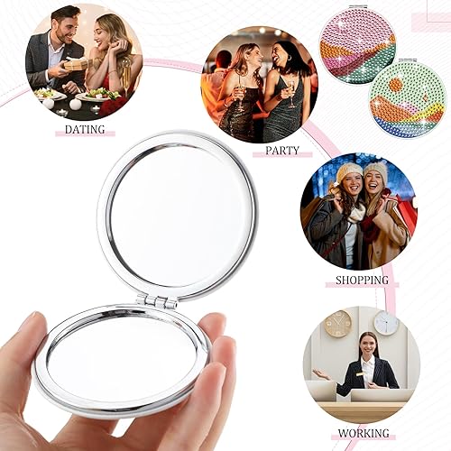 Miniatura 6 de 6 piezas Mandragora Paisaje Girasoles Diamante Pintura Espejo DIY Espejo de Maquillaje Forma Redonda con 2X 1x Ampliación Diamante Arte Artesanía