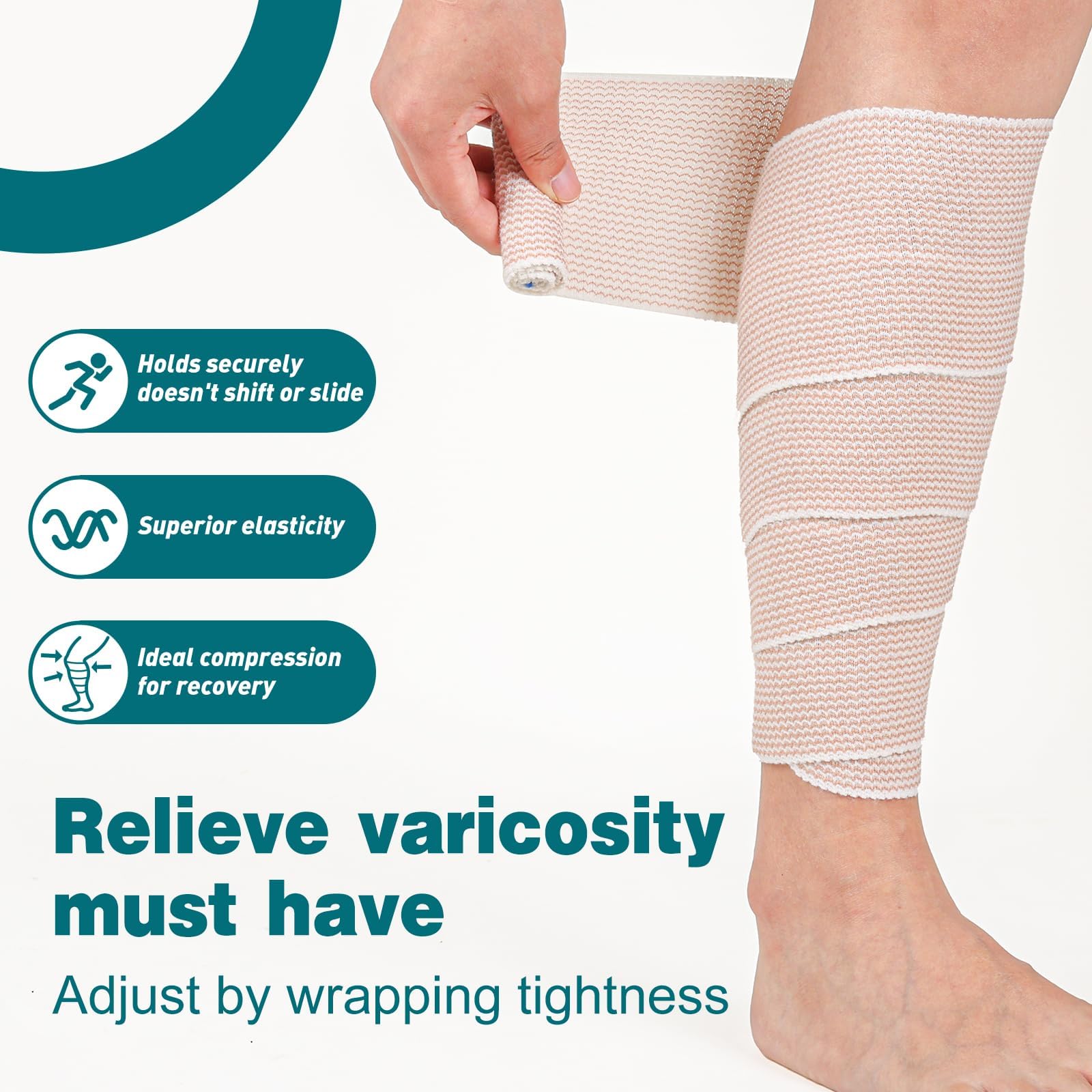 AZEN 4in Premium 30 Pack Elastic Bandage Wrap, Compression Wrap Bandage for Legs, Ankle, Knee, Tummy, Body, Latex-Free, Lymphedema Wraps for Legs