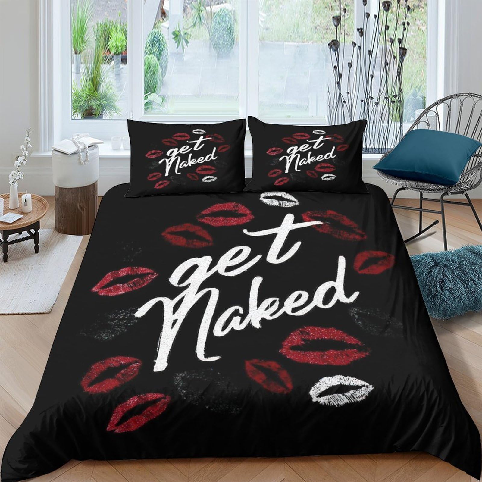 Ctjqhvkz Style-2 3D Printed Lip Kiss Fitted Sheet Microfiber Soft Bedroom Decor Red Black Bed Cover For Mattress Protection Single（135X200cm）