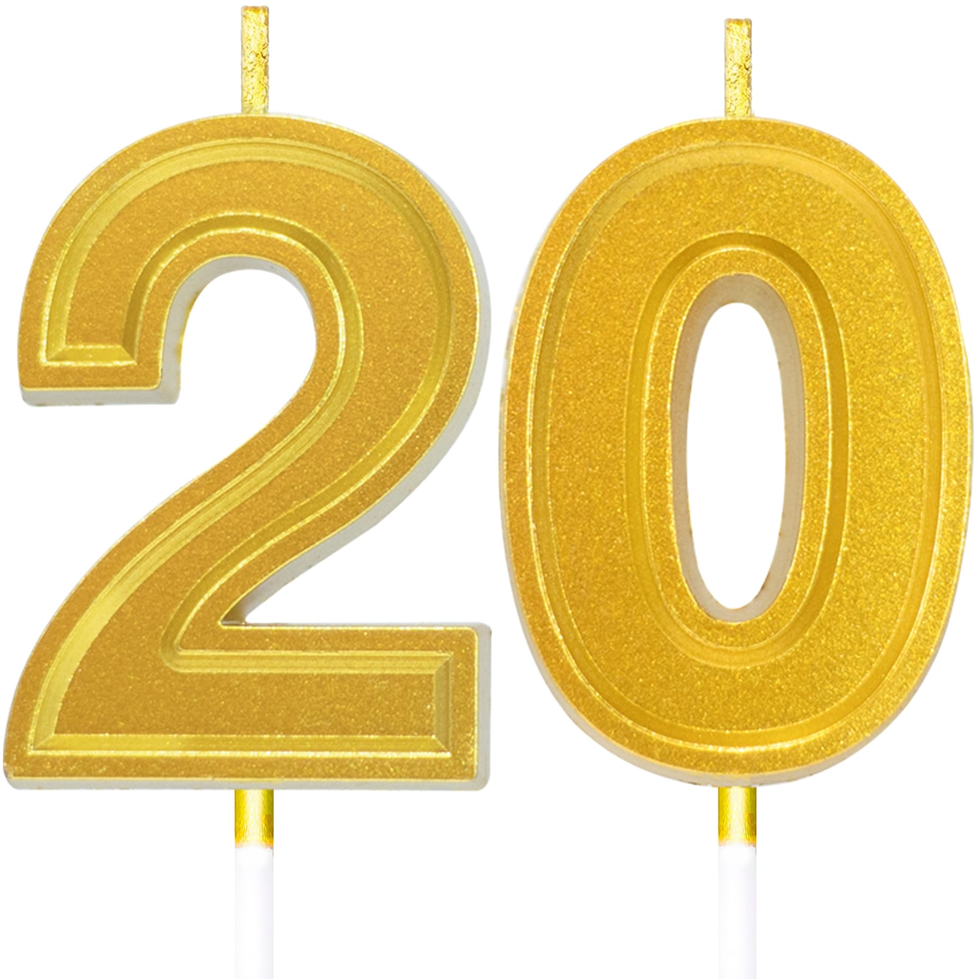 Toyventures Gold Number Birthday Candle 3D Designed Cake Topper Decorations For Happy Birthday Candles Wedding Anniversary (, 20)