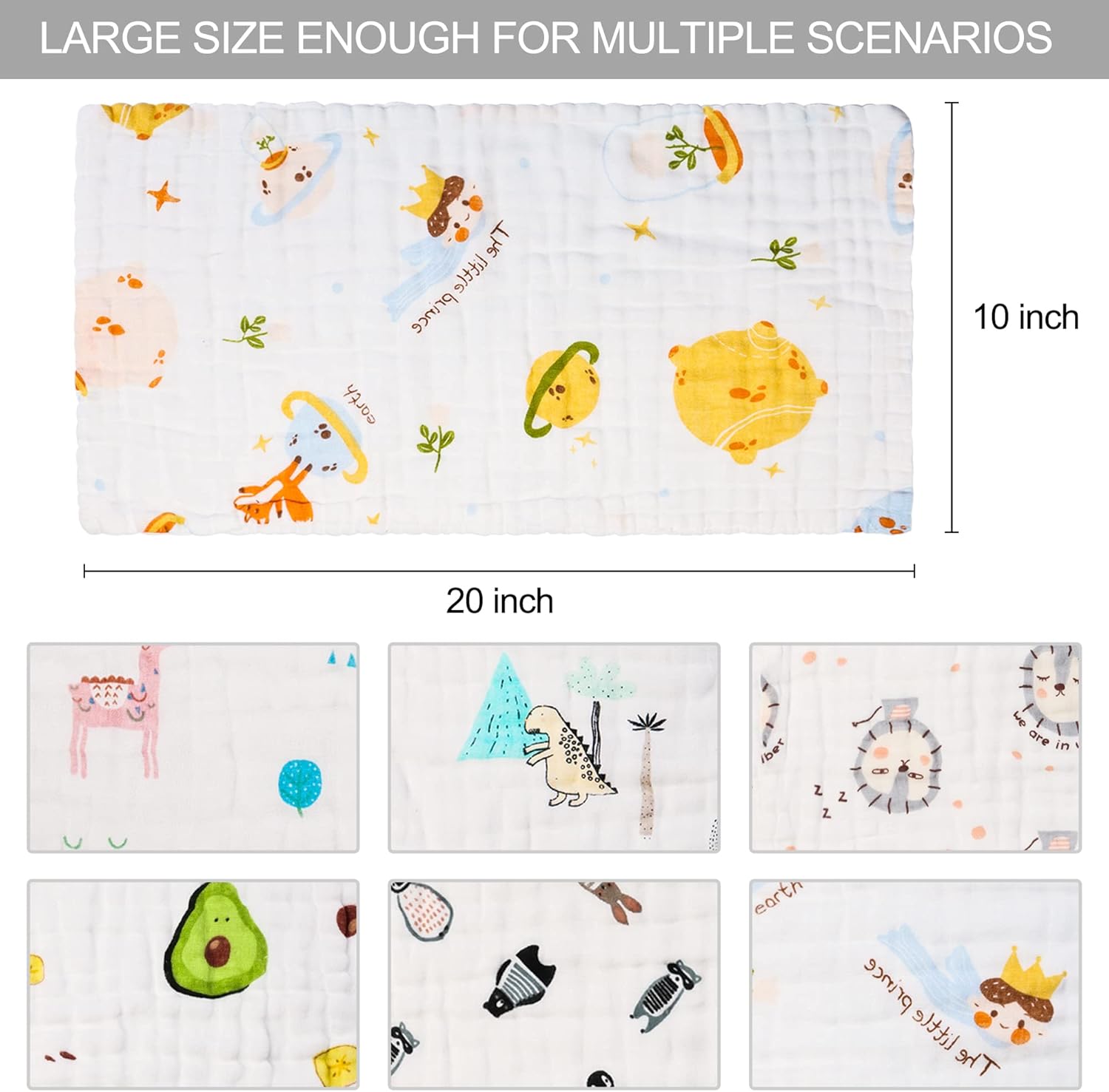 FOOK FISH Muslin Burp Cloths Cotton Burping Cloth 20'' X 10'' Pack of 6 for Baby Spit Up Cloths for Newborn,Absorbent,Soft,Large,6 Layers,Baby Burp Rags,Unisex,for Boys and Girls - Image 4