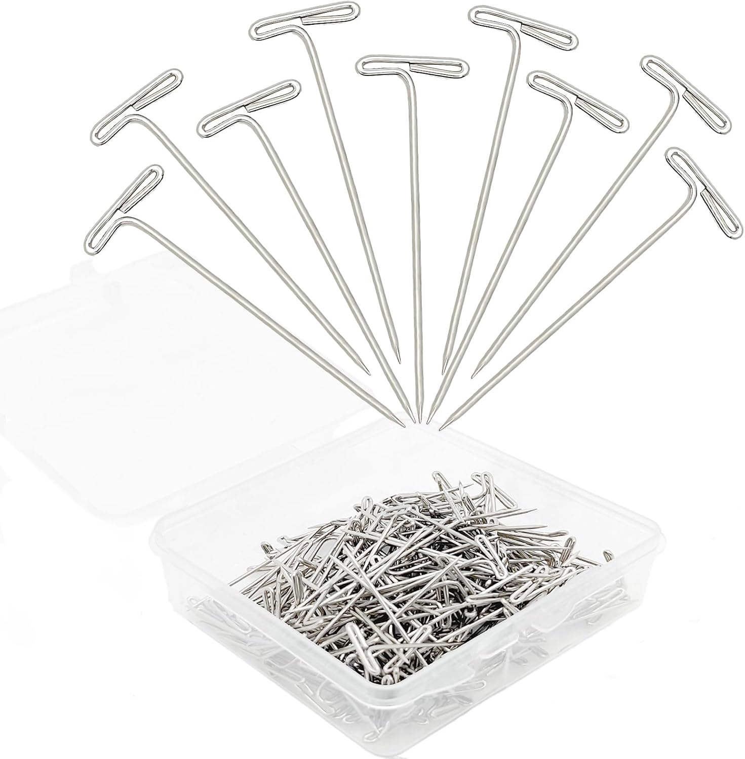 200 Pcs T Pins Wig for Mannequin Head,Straight Pin Stainless Steel Blocking Knitting with Plastic Clear Box(53 mm/2 inch)