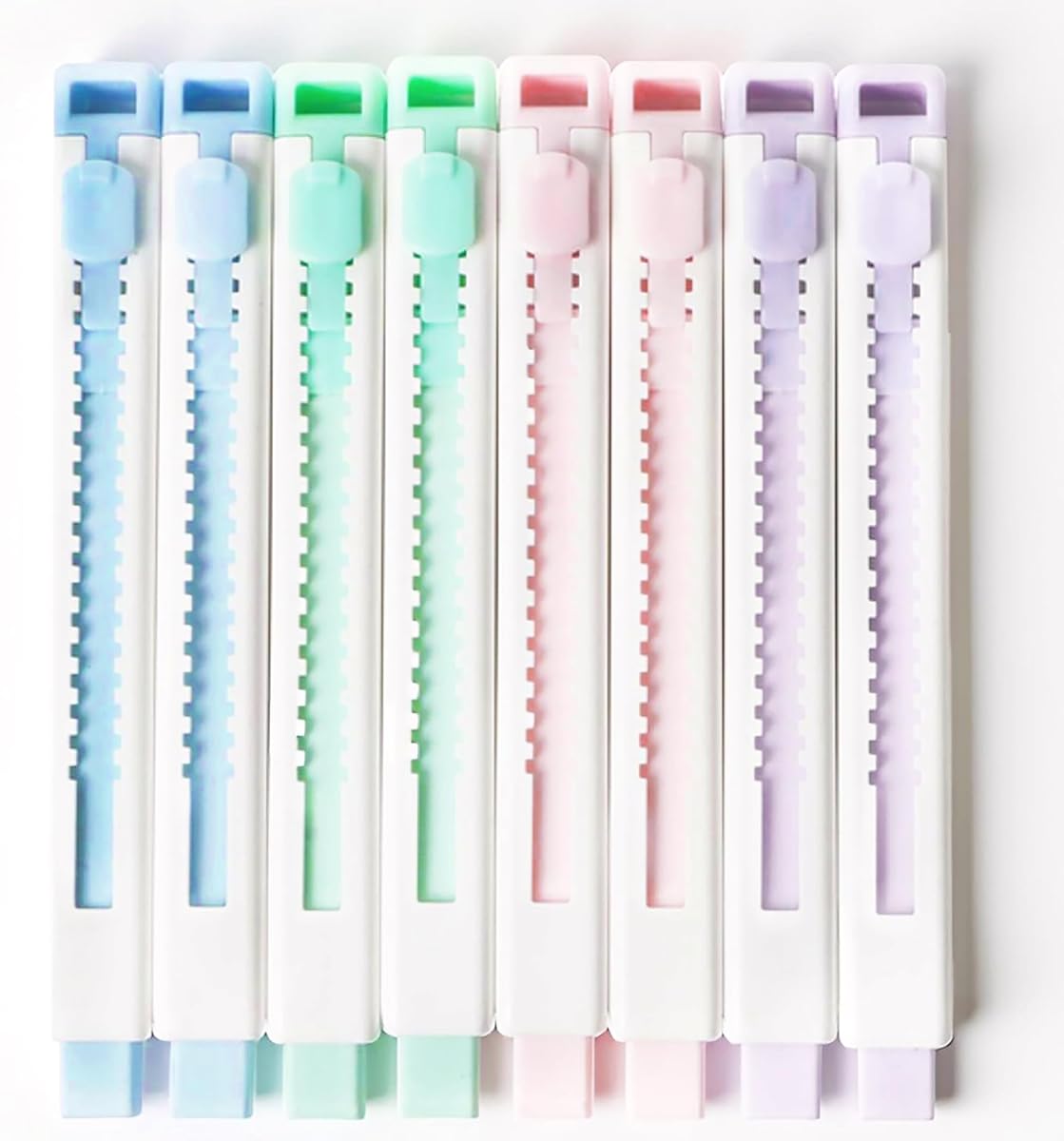 Smilo Retractable Eraser Pens, Mechanical Pencil Erasers, 8-Pack | Push-Pull Sliding Design, No Mess TPE, Ideal for Kids, Artists, Drawing, School and Art, Pastel Colors