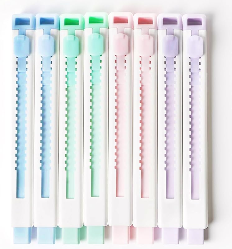 Smilo Retractable Eraser Pens, Mechanical Pencil Erasers, 8-Pack | Push-Pull Sliding Design, No Mess TPE, Ideal for Kids, Artists, Drawing, School and Art, Pastel Colors