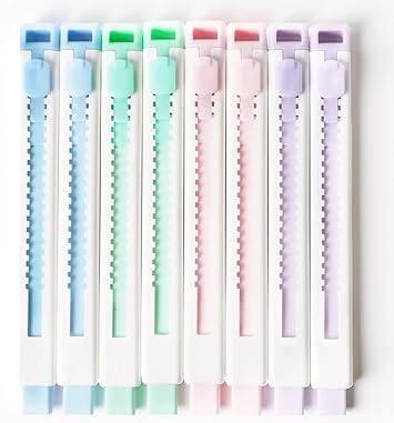 Smilo Retractable Eraser Pens, 8-Pack Push-Pull Mechanical Pencil Erasers for Kids & Artists - No Mess TPE, Sliding Design for Drawing School Art Assorted Colors