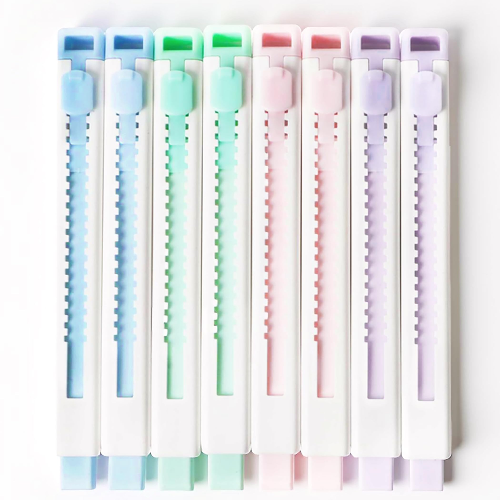 Smilo 8-Pack Retractable Mechanical Pencil Erasers - Push-Pull Sliding Eraser Pens for Drawing, School & Art, No Mess TPE Erasers for Artists (4