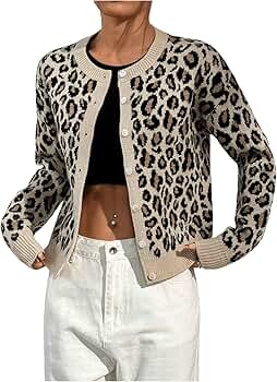 GORGLITTER Cardigan à Boutons Léopard à Manches Longues En