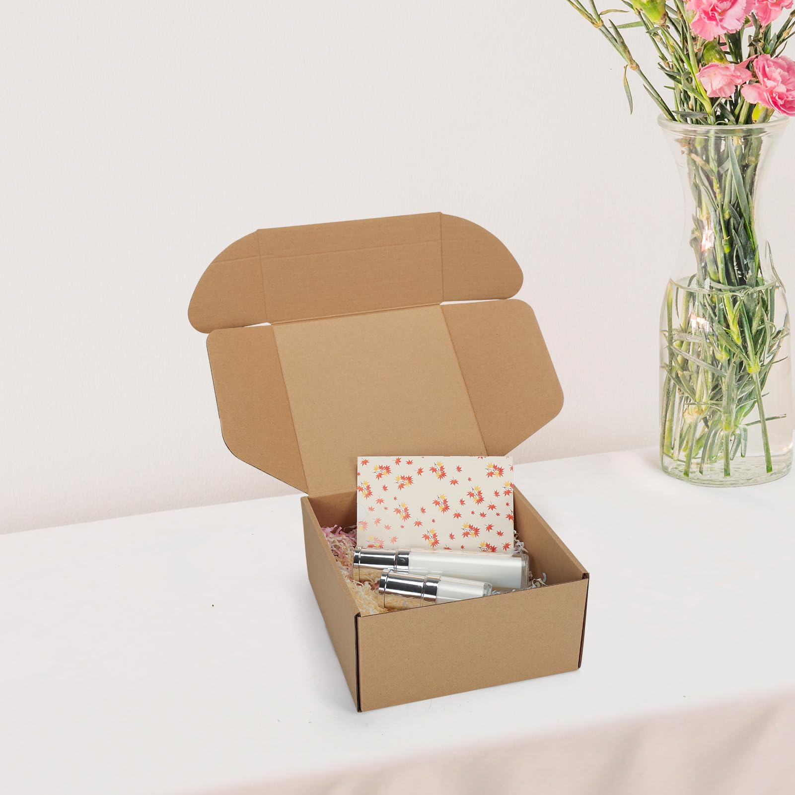 8x8x4 Versandkartons 6er Set, kleine Pappkartons zum Verpacken, braune Versandkartons für Kleinunternehmen