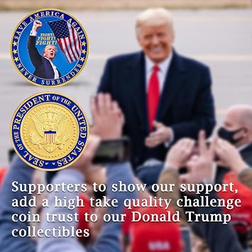 Never Surrender Donald Trump Challenge Coin, President Donald Trump Coin 2024 Collection, 40mm Gold Plated Coin Colored Commemorative Coins Gift