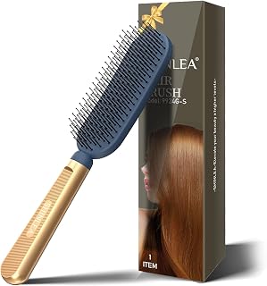 SHINLEA Slim Hair Brush for Fine Thin Thick Hair - Soft Double Nylon Bristles, Deep Detangling Scalp Massage, Luxury Gold Metal Handle