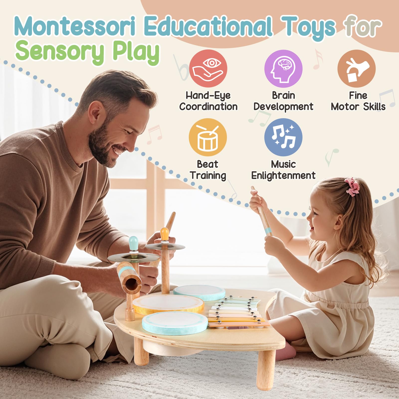 Set di batteria per bambini - Strumenti musicali per bambini da 1 a 3 anni, giocattoli musicali educativi per bambini in età prescolare, giocattoli montessori per bambini di 3 anni e più