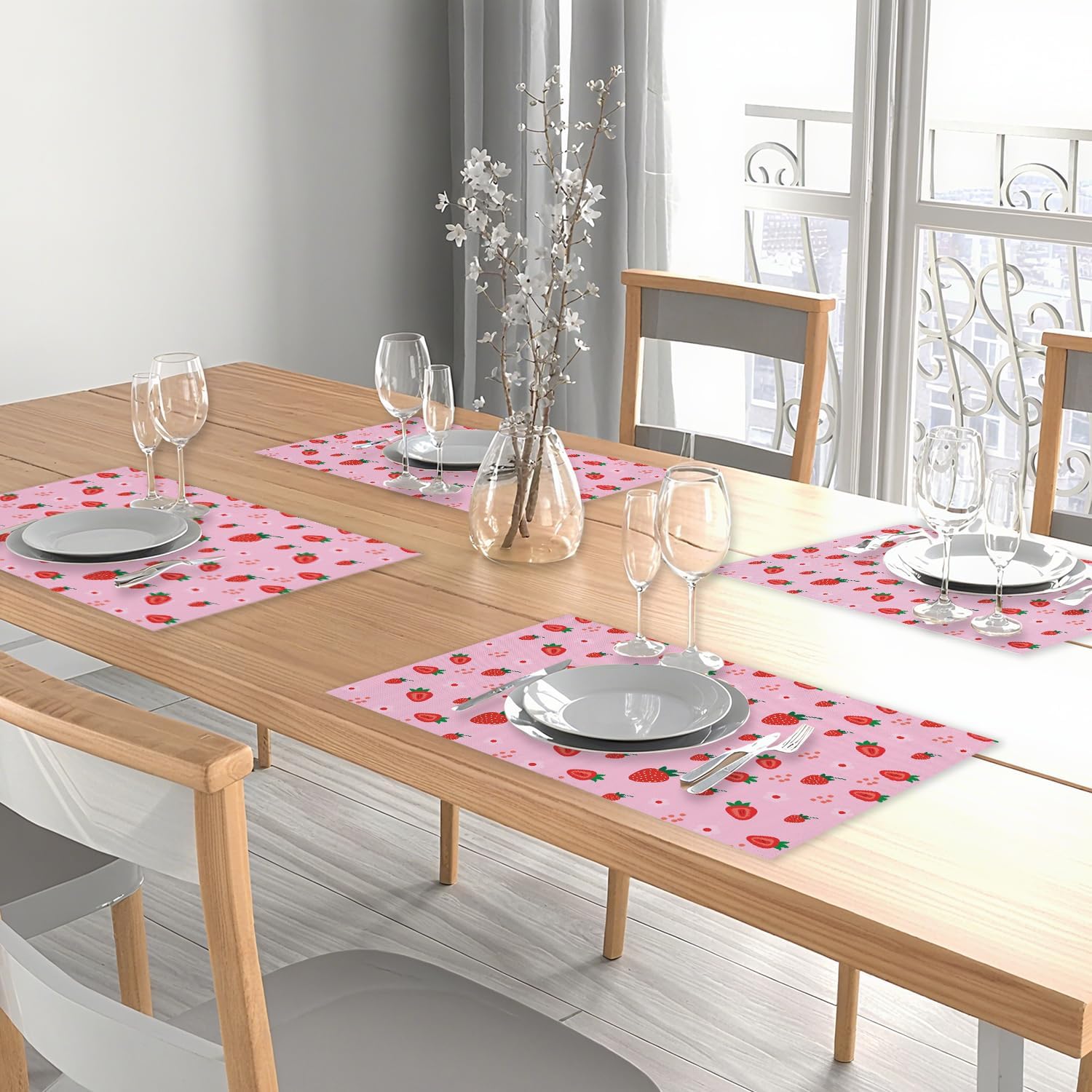 Strawberry Placemats Set of 4, Washable Heat Resistant Placemats Kitchen Table Mats,12x18 Inch Place Mats for Home Restaurant Farmhouse, Indoor Outdoor Party Table Decoration -A09 - Image 5