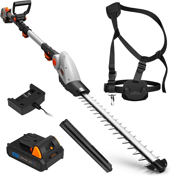 Taille-haie télescopique sur batterie 20 V, perche 244 cm, lames 45 cm, 3,8 kg, chargeur inclus