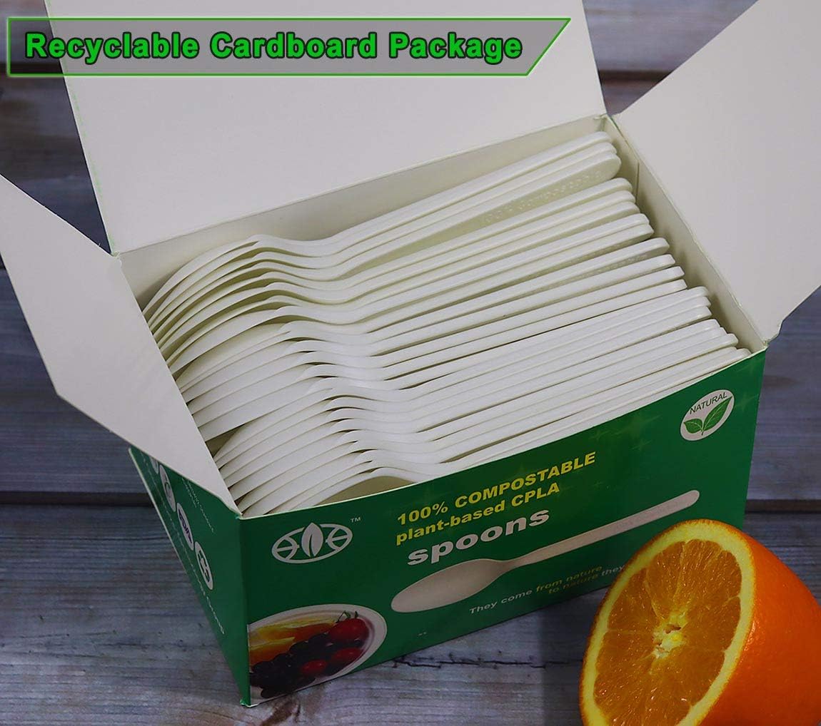 GreenWorks Compostable Spoons,100 Count 7" Heavyweight Disposable Cutlery Spoons