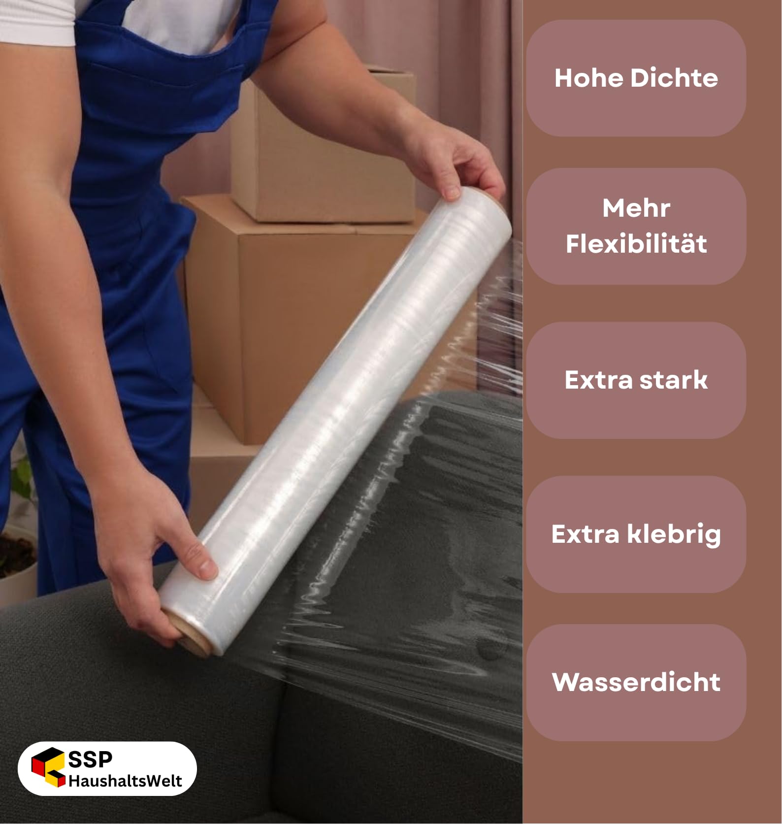 6 rollen Stretchfolie 23µm, 3kg, 50cm x 267m Länge Transparent folie für möbel Hand Stretchfolie rollen I Palettenfolie Handfolie Wickelfolie I Verpackungsmaterial Packfolien (6 Stück)