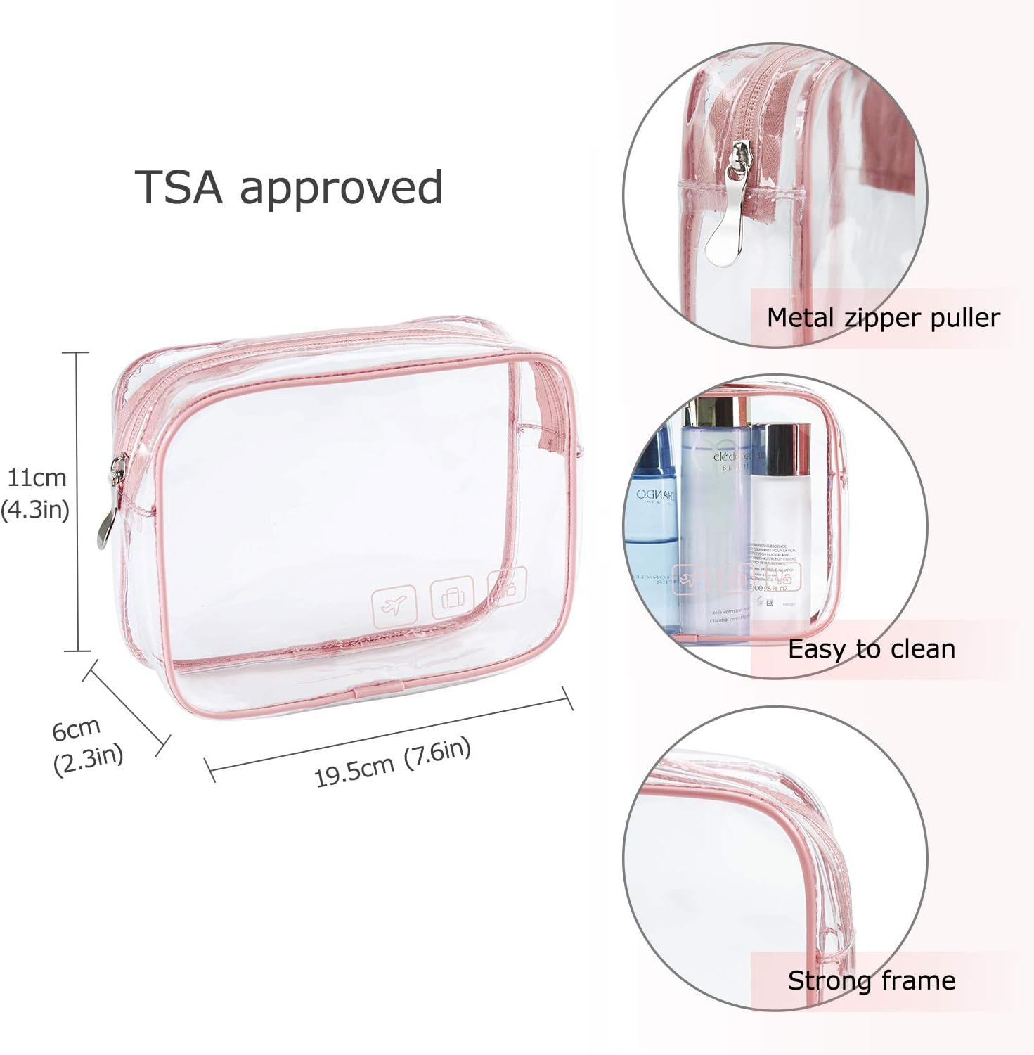 BAGSMART Toiletry Bag Hanging Travel Organizer with TSA Approved Transparent Cosmetic Bag and Detachable Makeup Pouch For Full Sized Toiletries (Pink) : Beauty & Personal Care