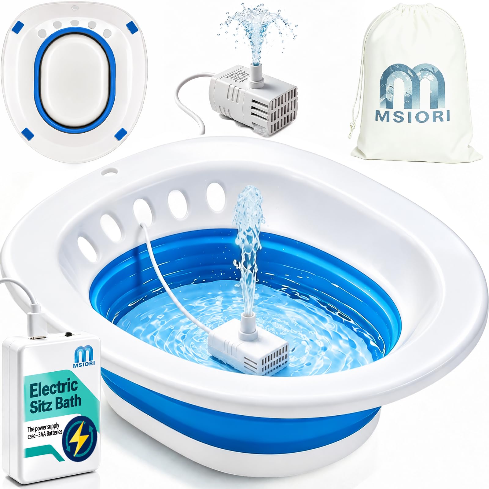 Msiori Electric Sitz Bath for Toilet Seat - Suitable for Pregnant Women and Perineal Care, Hemorrhoids, Sits Bath Kit for Women, Perineal Soaking - Yoni Steam Seat - Collapsible - Navy