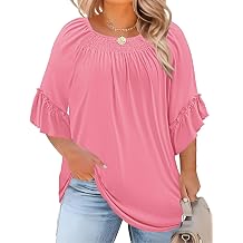 Micoson Womens Plus Size Tops 3/4 Ruffle Sleeve Shirts Crewneck Pleated Blouses Dressy Casual Fashion Tunic Top 1X-5X