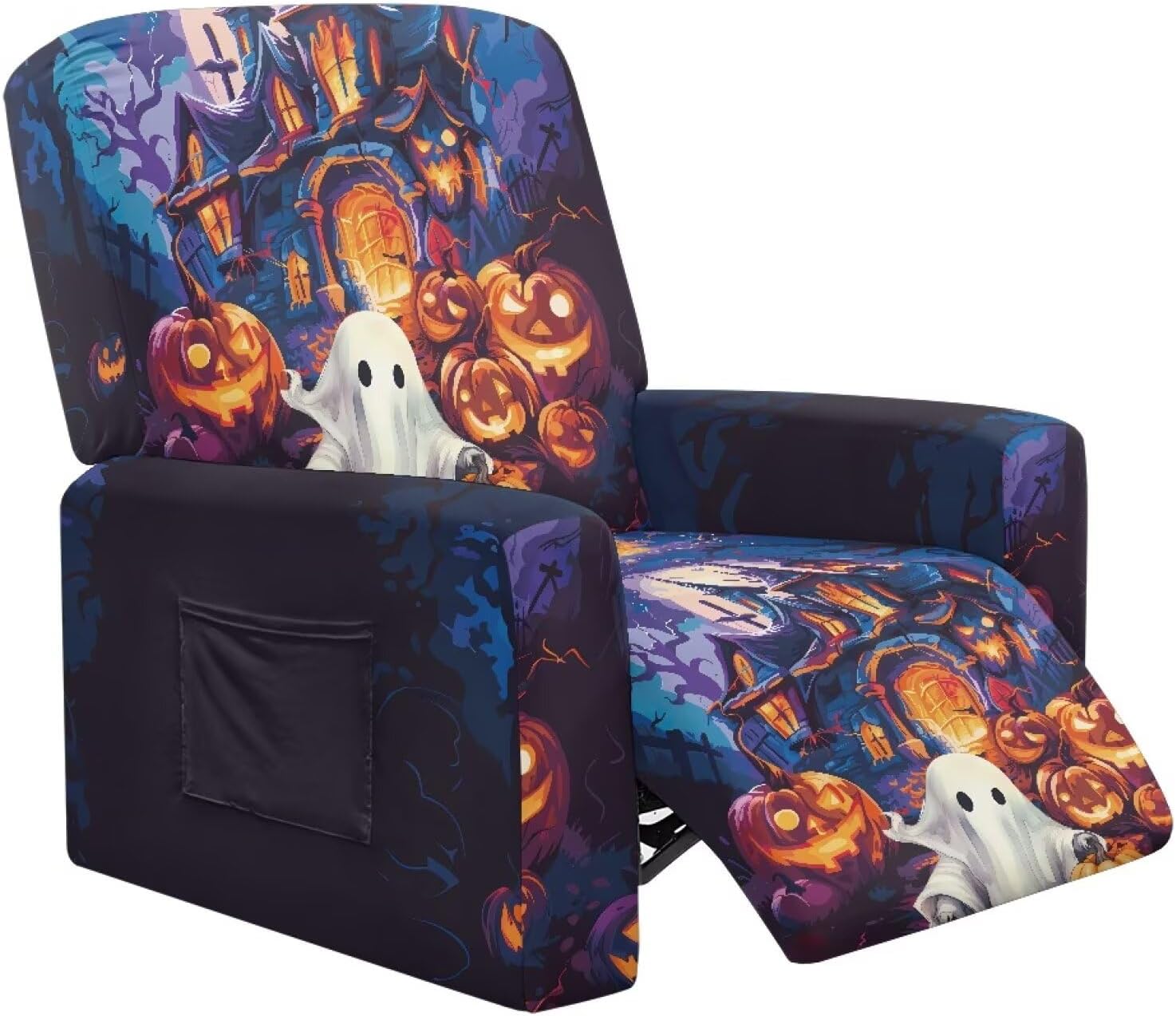 Halloween Lazy Boy Recliner Chair Cover 4 Piece Black Cat Couch Slipcover Non Slip Chair Protector Washable Stretch Covers for Sofa for Living Room