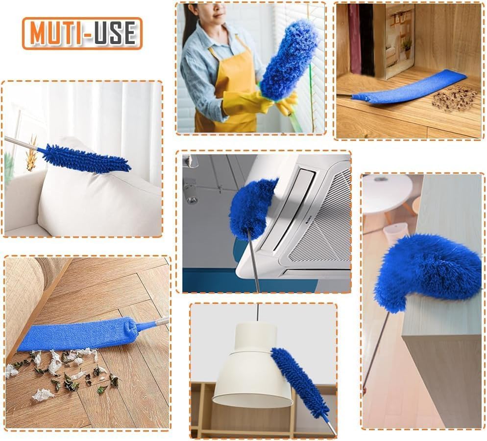 Image of TEKCOOL 3 in 1 Microfiber Feather Duster, 4PCS Washable Cobweb Dusters for Cleaning Kit with 100 inch Extension Long Pole, Bendable Telescopic Duster for High Ceiling Fan, Blinds, Furniture - milhome,