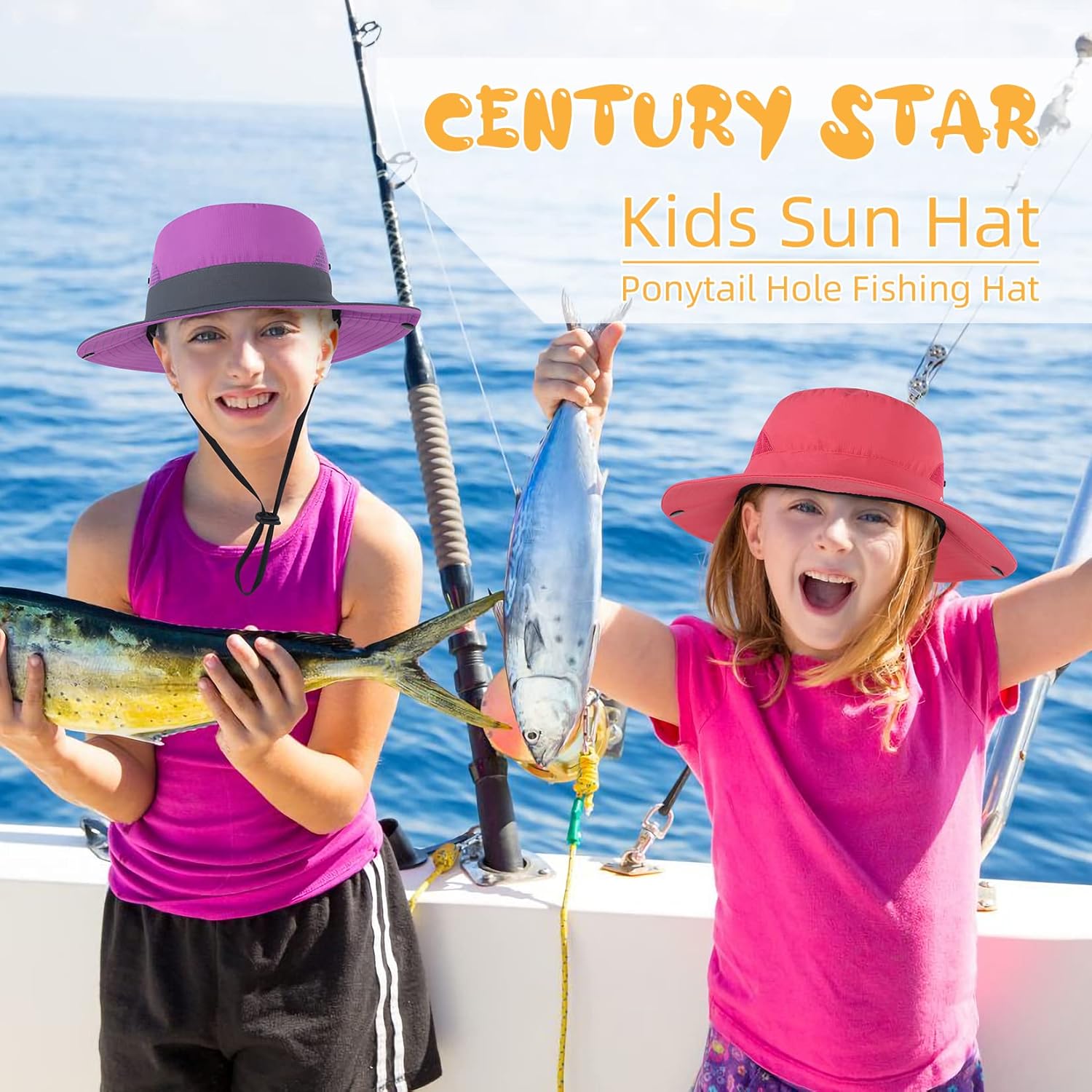 Century Star Kids Sun Hat Ponytail Girls UPF 50 Bucket Cap Summer Beach Fishing Kids Hat Wide Brim Adjustable Swim Hat - Image 5