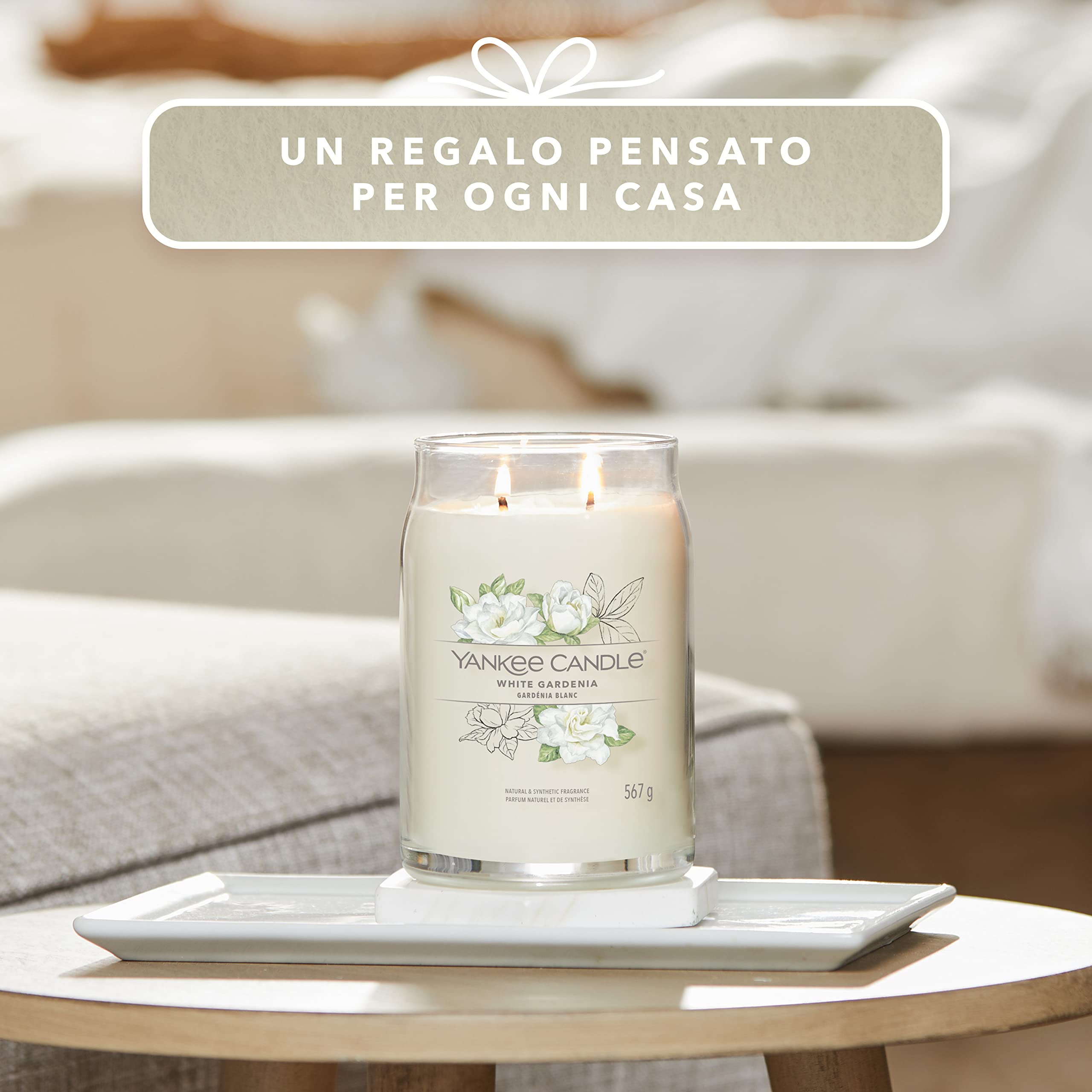 Yankee Candle Signature Candela Profumata, Gardenia Bianca in Giara Grande, Candele di Miscela di Cera di Soia Lunga Durata, Regalo per le Donne