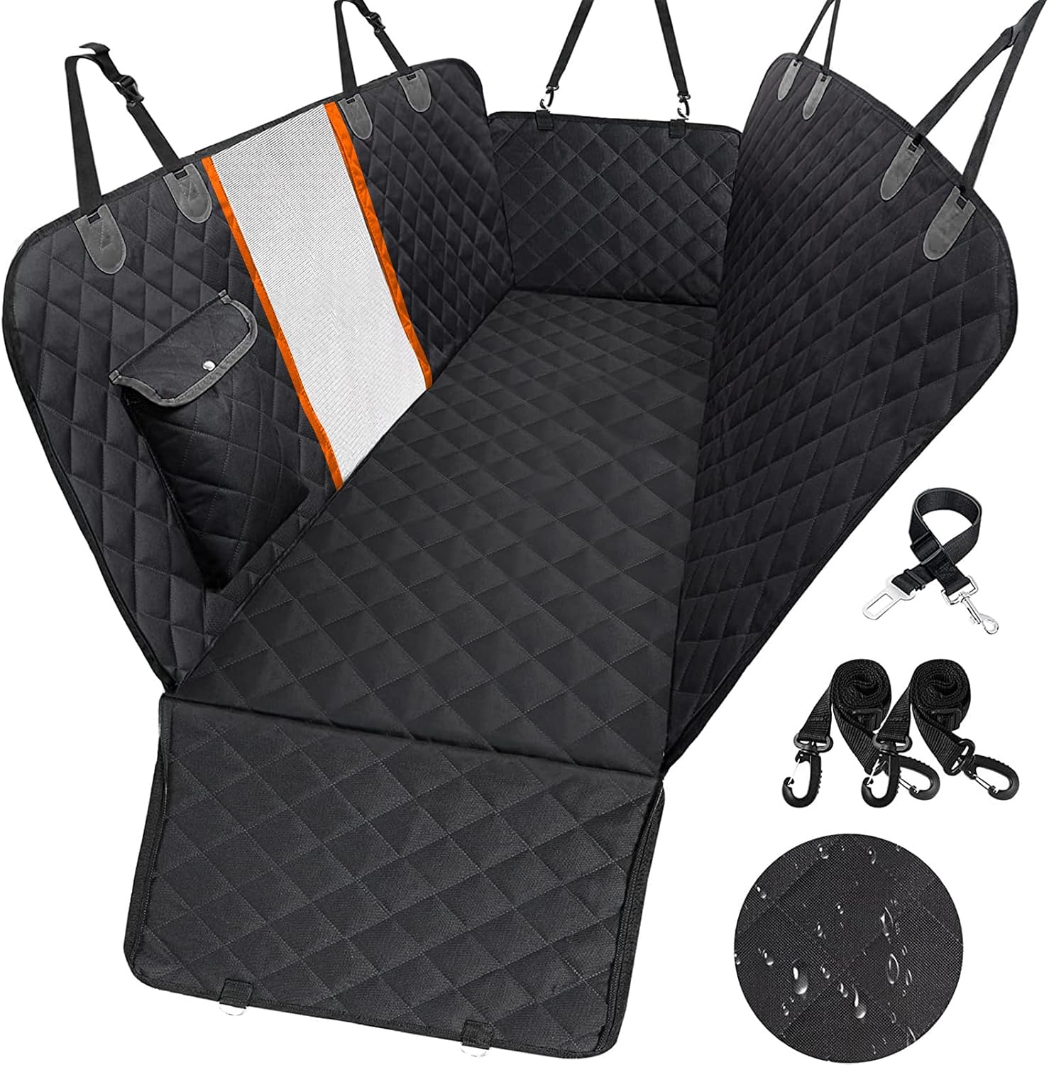 amxus Dog Hammock for Car Back seat with Mesh Visual Window - Scratch Proof Nonslip Pet Car Seat Cover for Cars for Small or Mid-Size Sedans