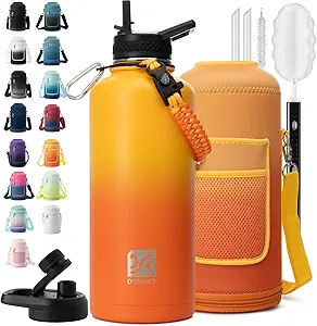 Insulated Water Bottle | Thickened Stainless Steel for Gym and Hiking with Straw, Carrier Bag, Handle Strap | BPA-Free 87 oz
