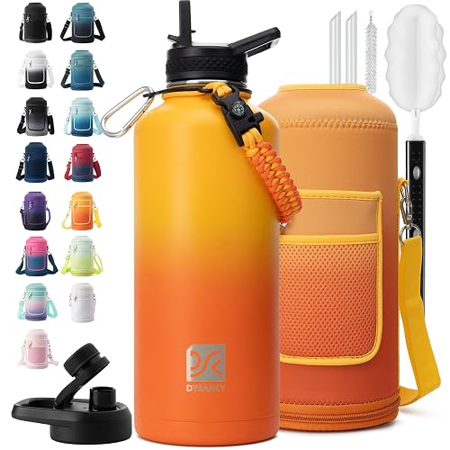DYSANKY Insulated Water Bottle | Thickened Stainless Steel for Gym and Hiking with Straw, Carrier Bag, Handle Strap | BPA-Free 87 oz - Gradient Orange - 87 Ounces