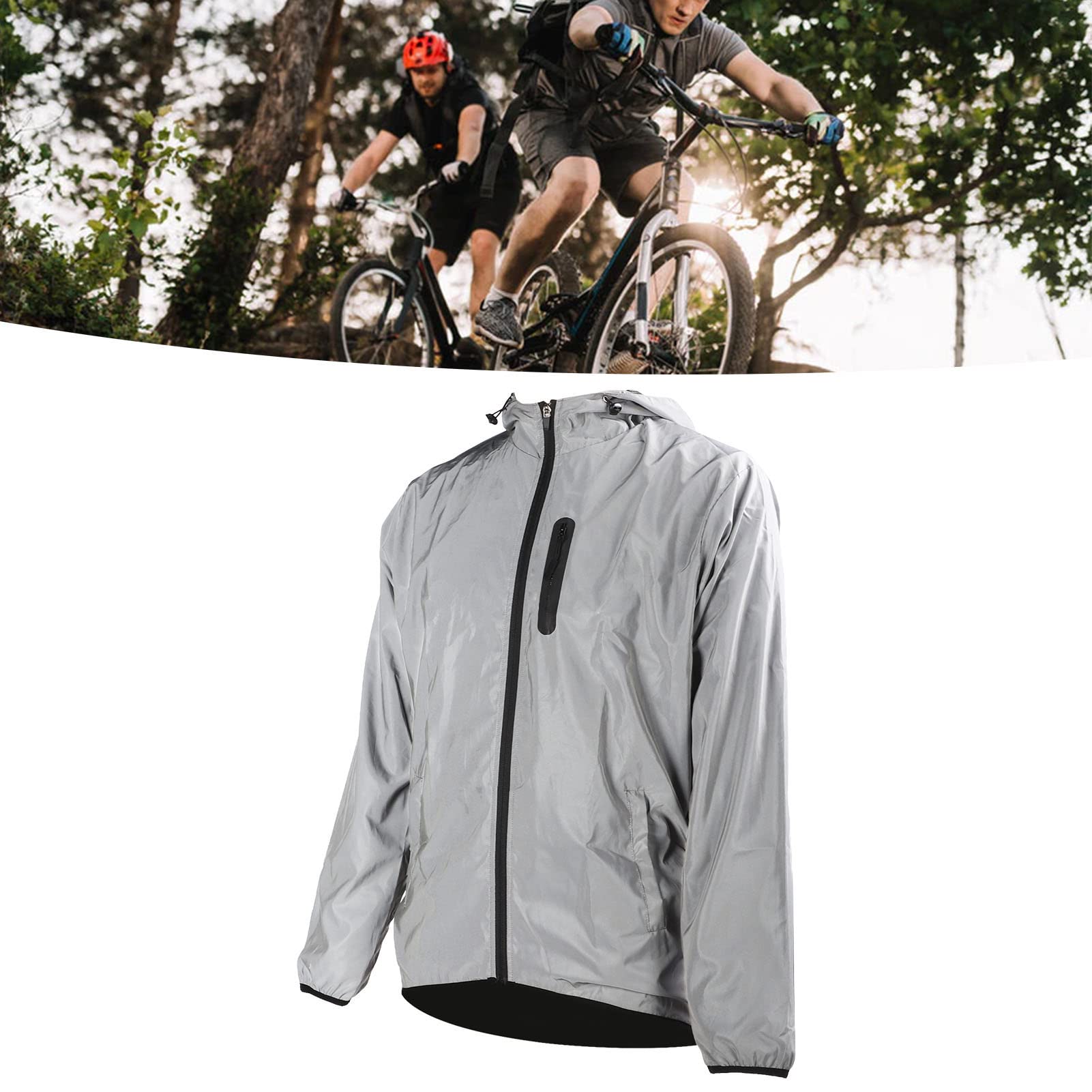 Haofy Chaqueta con Capucha para Ciclismo, Cortavientos, Reflectante, Resistente Al Agua, para Montar de Noche, Abrigo Reflectante de Ciclismo Transpirable para Entusiastas del Aire