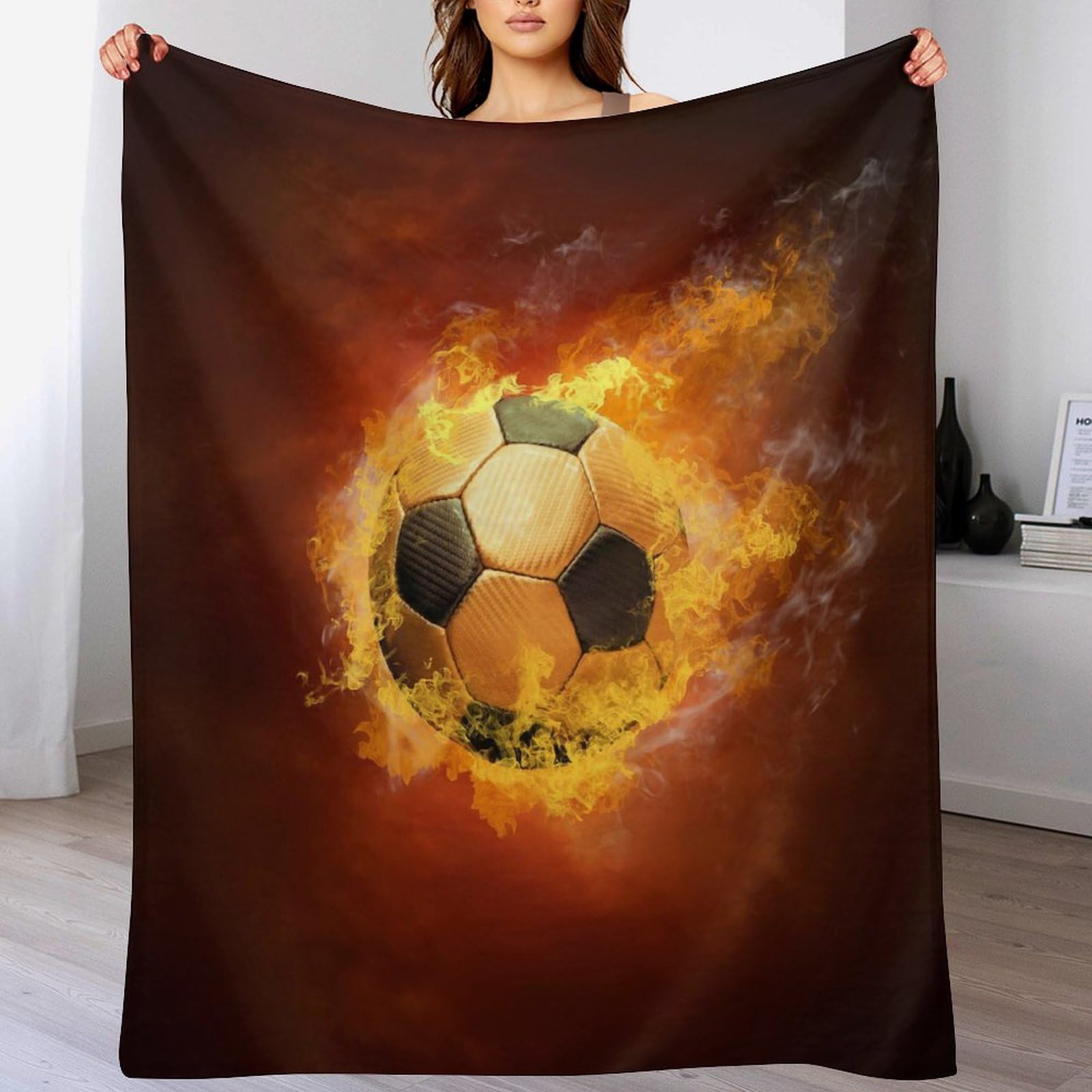 Couverture en flanelle football idée cadeau anniversaire enfant plaid doux et chaud
